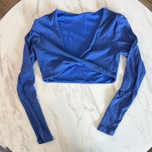 CSB Blue Long-Sleeve Crop Wrap Top